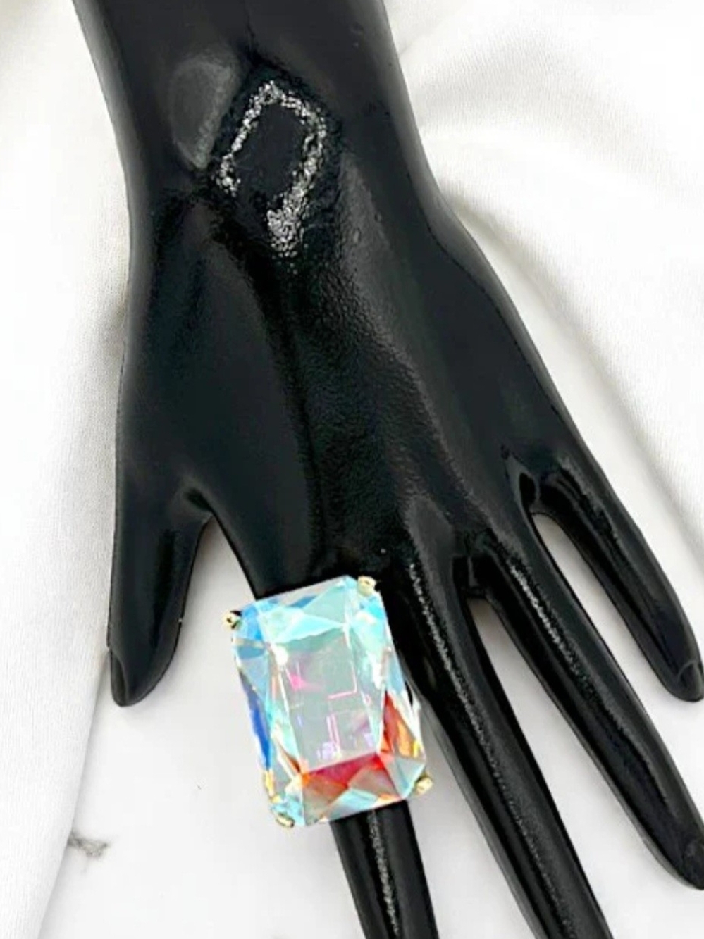 Iridescent Crystal Statement Ring - Multicolor Gem on Gold Setting